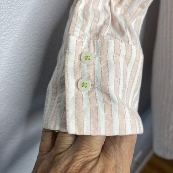 Anthropologie Women Striped Long Sleeve Button Down Shirt Tunic Pink/White SZ M - Picture 3 of 9
